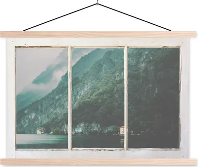 Produktbild von MuchoWow® Textilposter Aussicht - Berg - Nebel 60x40 cm mit holzfarbenen Rahmen - Bilder
