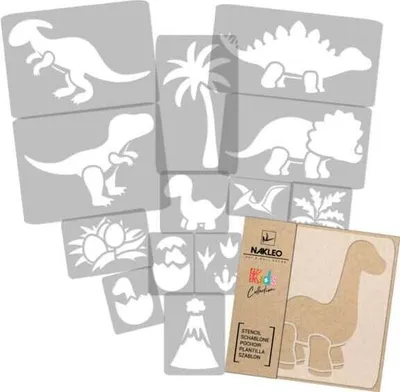 Produktbild von Schablonen Malen für Kinder, 14 Stück Set 9x12 bis 23x34 cm Dinosaurier, Wiederverwendbare Kunststoff für Kinderzimmer Malvorlage Raumdekoration