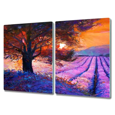 Produktbild von Coloray Herdabdeckplatte 2x40x52 cm Schneidebrett Kochplattenabdeckung Küchenbrett Hackbrett - Blumen Sonnenuntergang