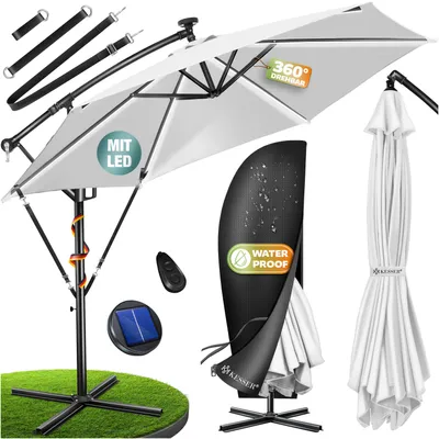 Immagine prodotto di Ombrellone a semaforo KESSER® in alluminio con illuminazione a LED a energia solare, completo di copertura e telecomando