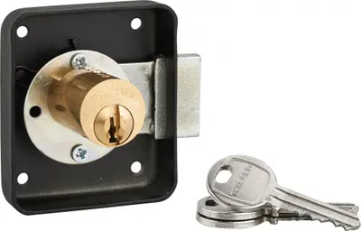 Image de Serrure de meuble en applique pour porte d'ameublement, gauche, axe 35mm, 70x60mm, noir, 3 clés - THIRARD