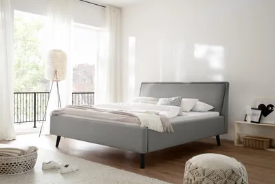 Produktbild von Meise Möbel Stauraumbett Frieda 160x200 cm | Bettkasten & Lattenrost | Webstoff Hellgrau | Holzfuß schwarz