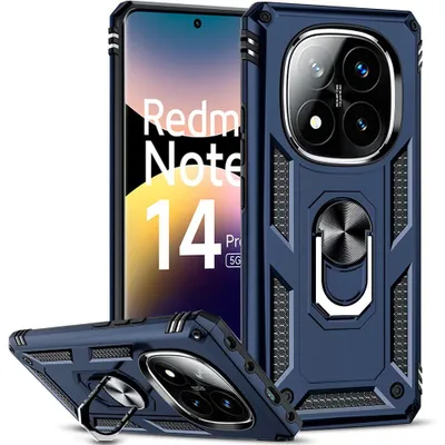 Image de Coque pour Xiaomi Redmi Note 14 Pro 5G (pas pour 4G) Protection Antichoc Hybride Rigide avec Anneau - Bleu Marine