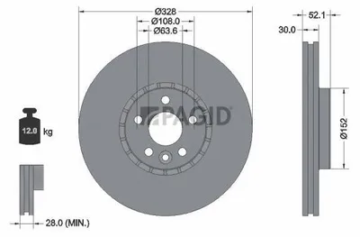 Produktbild von PAGID Bremsscheibe Vorne für VOLVO XC60 (156) 328mm 54963NHC