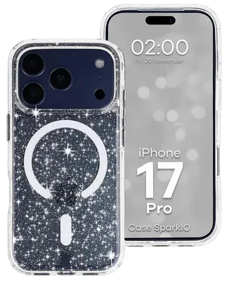 Produktbild von Glitzer Hülle mit Magnetring für iPhone 17 Pro, Bizon Case SparklO, Transparent mit Glitzer