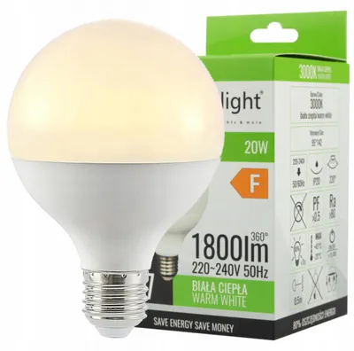 Productafbeelding van Ecolight LED lamp, G95, E27 fitting, 20W, 1800lm, 3000K, warm wit licht, modelnummer EC61021