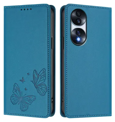 Produktbild von Lederhülle für Honor 70, Schmetterling Prägung Leder Brieftasche Schutzhülle mit Ständer Blau