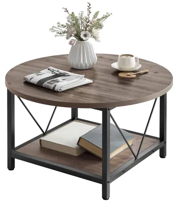 Productafbeelding van YITAHOME Runder salontafel, 80x80x46cm. Rustieke houten salontafel voor de woonkamer