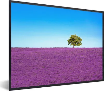Produktbild von MuchoWow® Gerahmtes Poster Baum - Lila - Himmel - Lavendel 80x60 cm - Poster mit Schwarzem Bilderrahmen Wandposter Rahmen Foto Bilder - Schwarzem - Mit Gestell