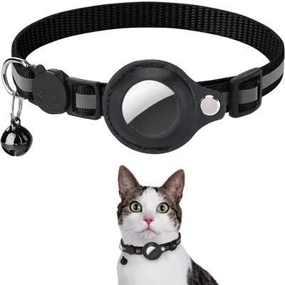 Produktbild von Katzenhalsband mit AirTag Halter verstellbar reflektierend mit Sicherheitsglocke