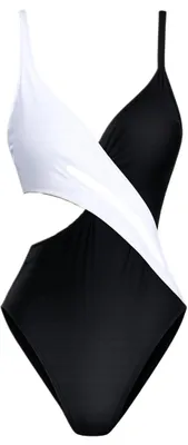 Produktbild von Damen Badeanzug Schwarz/Weiß, asymmetrisches Design, SABIA AMOR - Strandmode und Dessous
