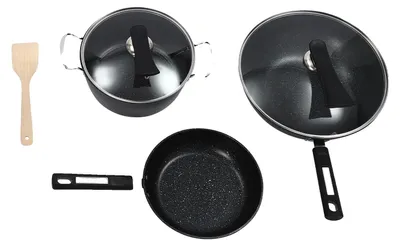 Image de Set de poêles, revêtement antiadhésif, compatible avec toutes les sources de chaleur, noir, set de trois pièces