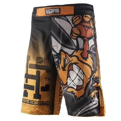 Produktbild von Extreme Hobby Grappling Kurze Hosen ANGRY WASP, Atmungsaktiv und Leicht, Boardshorts, Schnell Trocknend, 2-Wege-Stretch-System, Boxen, Kampfsport, MMA, Herren Schwarz M