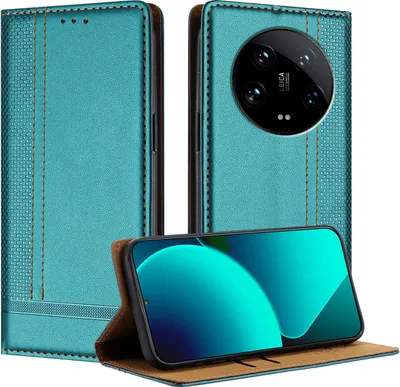 Produktbild von Handyhülle für Xiaomi 14 Ultra Leder Flip Klappbare Schutzhülle mit Standfunktion Grün