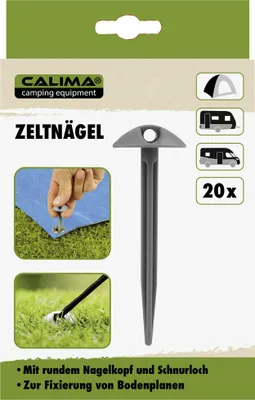 Produktbild von Zeltnägel 20 Stück aus Kunststoff 87 mm mit rundem Nagelkopf und Schnurloch