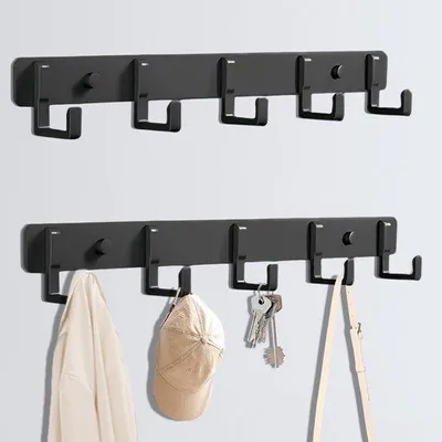 Produktbild von Unyqoos® Set aus zwei schwarzen Wandhaken mit fünf Haken für vielseitige Nutzung