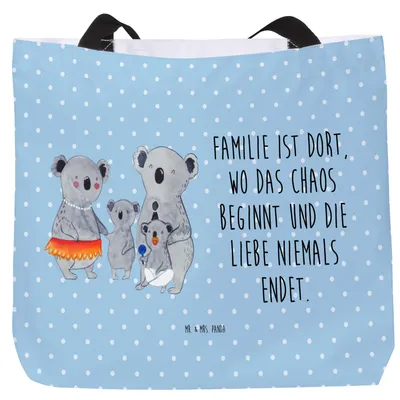 Produktbild von Mr. & Mrs. Panda Strandtasche Koala Familie - Blau Pastell - Geschenk, Stoffbeutel, Kinder, Tasche, Laptoptasche, Family, Mama, Reisetasche, Muttertag, Tote Bag, Beutel