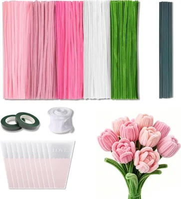 Produktbild von Pfeifenreiniger Set 300 Stück, 5 Farben, für Basteln, inklusive Blumenstiele und Klebeband