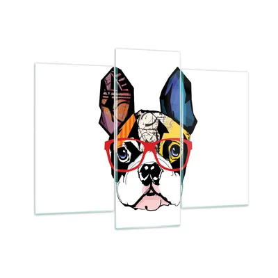 Produktbild von Bilder auf glas - Hund Brille Bunt Bulldogge - 130x100cm - Glasbilder - Wandbilder - Kunstdruck - zum Aufhängen bereit - Wanddekoration aus Glas - Glas Bilder - Wandbild auf Glas - GCB130x100-3206