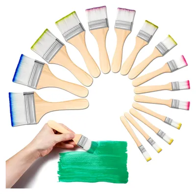 Produktbild von 15-teiliges Pinselset für Acrylfarben – 12 Größen Flachpinsel mit Holzgriff – Pinsel für Acryl, Öl, Aquarell, Gouache und Bastelarbeiten