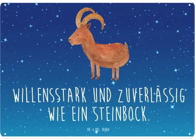 Produktbild von Mr. & Mrs. Panda tafel Sternzeichen Steinbock DIN A4 - Sternenhimmel Blau - Geschenk, Bock, Schild, Türschild, Geburtstag Dezember, Blechschild, Ziege, Wandbild, Metall