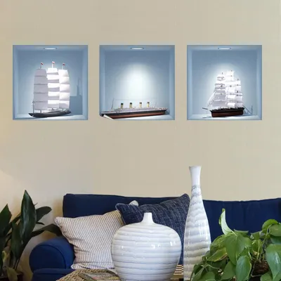 Produktbild von 3D-Aufkleber mit Titanic- und Segelbootmotiv, 30 x 90 cm