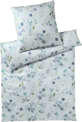 Produktbild von elegante Mako-Satin Bettwäsche 2309-4 Monotypie mint geblümt aus 100% Baumwolle, Größe:135x200 cm + 80x80 cm