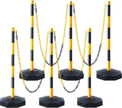 Produktbild von Verkehrshütchen Verkehr-Absperrpfosten 6 Stk. - 285 x 285 mm Warnkegel - Verkehrsleitkegel mit Kette - Leitpfostenkegel - Straßensperrpfosten - Gelb & Schwarz - Wasser- und Sandeinspritzung