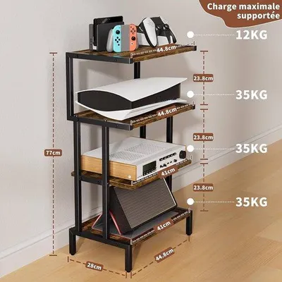 Image de Étagère hi-fi vintage à 4 niveaux - multifonctionnelle - marron - bois et acier