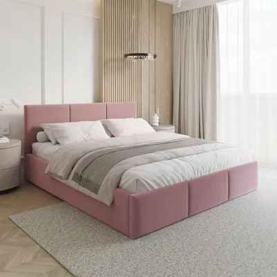 Produktbild von FDM Bett AMBER Paris 180x200 cm Polsterbett mit Lattenrost aus Metall Bettkasten Stauraumbett Samt pink