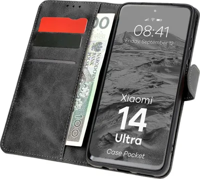 Produktbild von Bizon Case Pocket Flip Case für Xiaomi 14 Ultra, Schwarz
