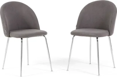 Immagine prodotto di Set di 2 sedie da pranzo imbottite in velluto a coste, gambe in metallo, design elegante per cucina, sala da pranzo, bar e ristoranti - SARA - Grigio/Argento