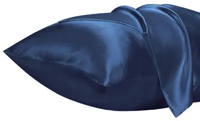 Productafbeelding van Set van 2 satijnen kussenslopen, 40 x 60 cm, zijdezacht, huid- en haaronderhoudend, gecertificeerd volgens , marineblauw