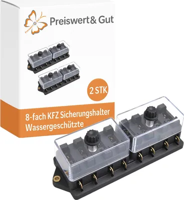 Produktbild von 2x Sicherungshalter Verteilerdose mit Doppeldeckel 8-fach für ATO/ATC Flachsicherungen bis 40A Spritzwassergeschützte