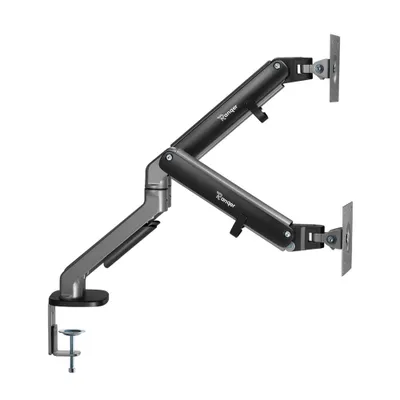 Produktbild von Ranqer Monitorhalterung, 2 Monitore, 17-35 Zoll Bildschirme, VESA 75 & 100 mm, Monitor Stand, Monitor Arm, Höhenverstellbar, 360° Rotation, Schwenk-, Neigbar, bis 9kg pro Arm, mit Kabelmanagement, graui