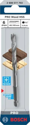 Image de Foret hélicoïdal pour bois Bosch PRO HSS Wood, 6x49x105 mm