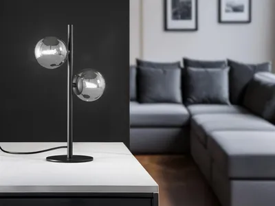 Produktbild von LED Tischlampe Schwarz Lampenschirm Rauchglas Kugel - stylishe Nachttischleuchte