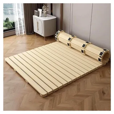 Produktbild von Klappbares Bettgestell aus Holz, Lattenrost-Design, feuchtigkeitsbeständig und atmungsaktiv, geeignet für Queen-Size-/Doppelmatratzen (100 x 200 cm), langlebige Kiefernpalette.
