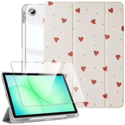 Image de Coque + Verre Trempé pour Samsung Galaxy Tab A9 Plus / A11 Plus, Protection Antichoc - Motif Cœur