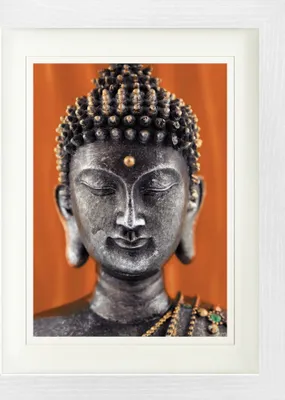 Produktbild von Buddhismus Gerahmtes Bild Mit Edlem Passepartout | Wand-Bilder | Im Bilderrahmen - Buddha Statue Orange (40 x 30 cm)