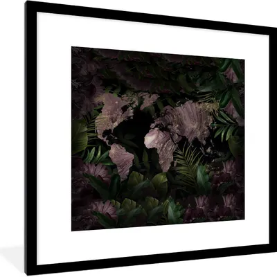 Produktbild von MuchoWow® MuchoWow® Gerahmtes Poster Weltkarte - Lila - Gold 40x40 cm - Poster mit zchwarzem Bilderrahmen - Poster - Plakat im Rahmen