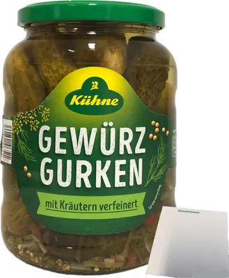 Produktbild von Kühne Gewürzgurken Auslese mit Kräutern verfeinert 1er Pack (1x360g Glas) + usy Block