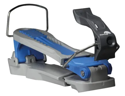 A close-up studio shot of a ski binding.