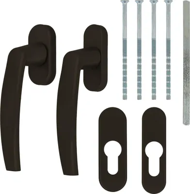 Produktbild von Alu Terrassentürgriff Paar mit Rosetten - Braun RAL8019