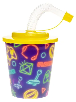 Image de Gobelets avec couvercle et paille « Gamer » - Lot de 12 gobelets pour enfants