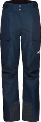 Dunkelblaue Thermohose für Damen von Mammut mit zwei seitlichen Taschen und einem Logo.