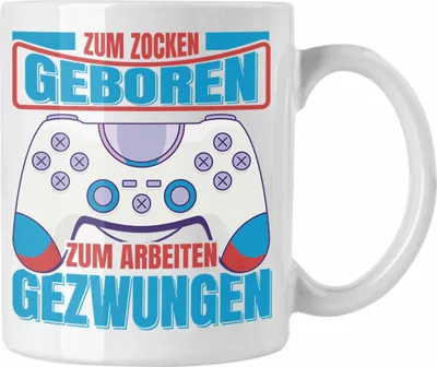 Produktbild von Trendation - Lustige Gamer Tasse Zocker Geschenk Gamer Gamergirl Geschenkidee Geburtstag Zum Zocken Geboren (Weiß)