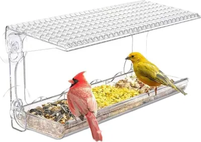 Produktbild von Fenster Futterhaus für Vögel, Vogelhaus Fenster aus Acryl, Vogelfutterhaus mit 4 extra starken Saugnäpfe, Transparent Futterspender für Wildvögel