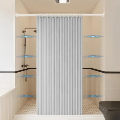 Produktbild von Wasserdichter, schimmelresistenter Plissee-Duschvorhang für ebenerdige Duschen, waschbar, mit Magnetverschluss und Haken, 220 g/m², hellgrau, 150 x 180 cm