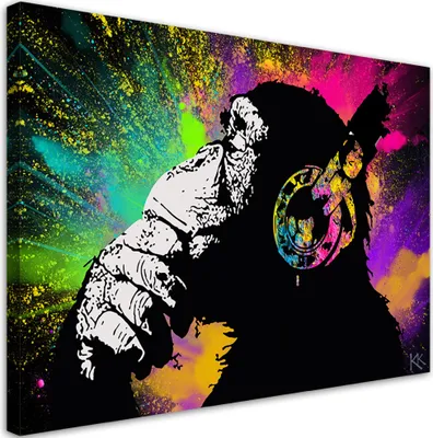 Produktbild von Leinwandbild Banksy Bunter Affe 120x80 Feeby Bunt bild für die wand bereit zum aufhängen